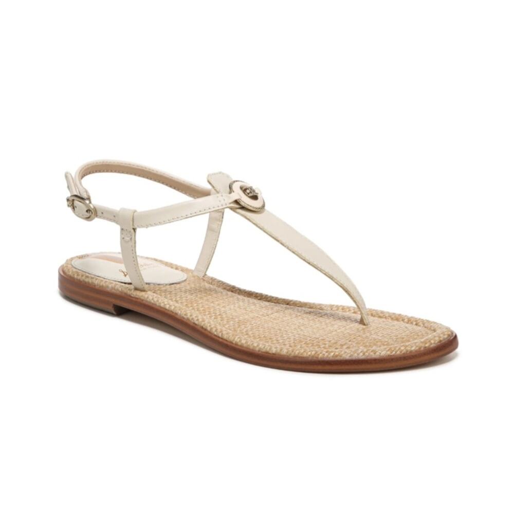 Sam Edelman Ivory T-Strap Raffia Footbed Sandal